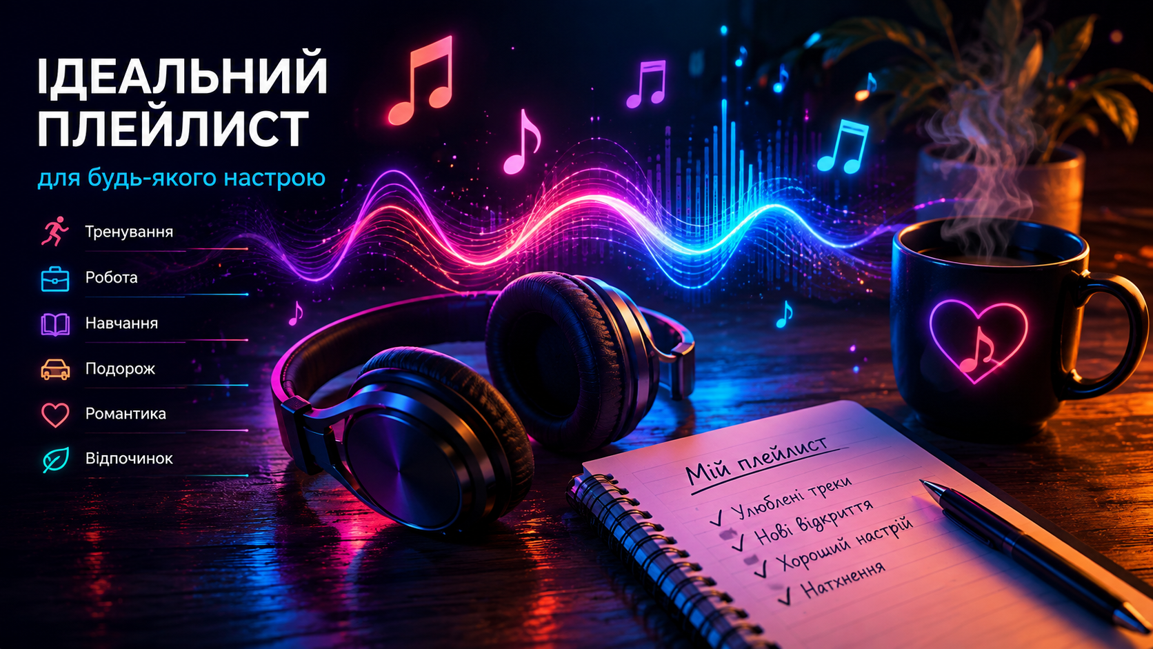 Дівчина відпочиває вдома у навушниках і слухає музику онлайн ввечері